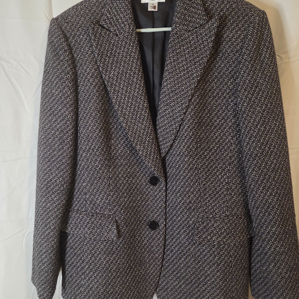 Talbots Classic Tweed Wool Black and White Blazer Size 14 - Picture 2 of 10